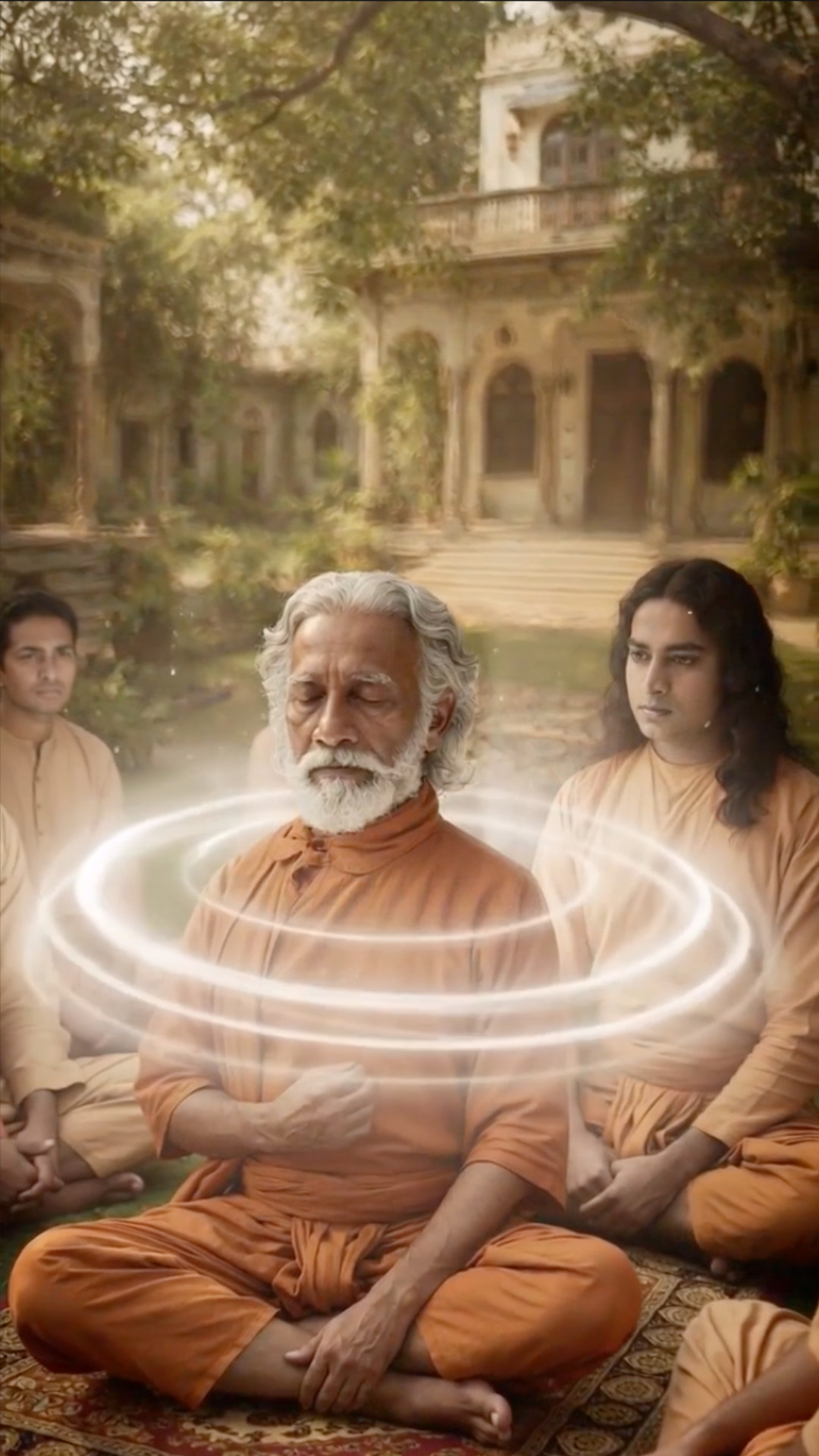 Sri Yukteswar and his disciples meditating at the hermitage